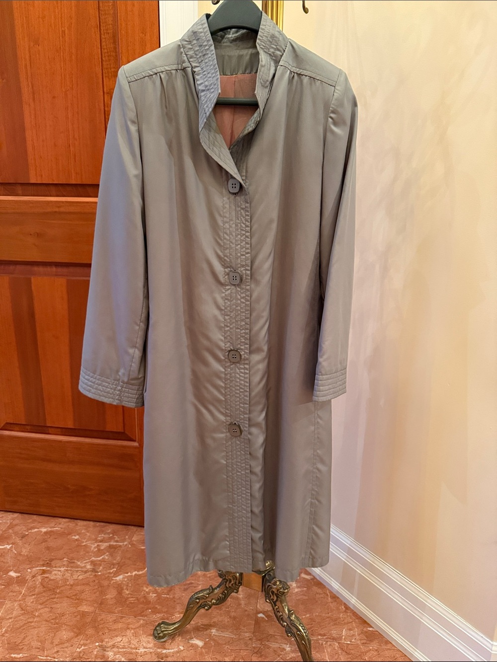 Light Gray Women's Long Button-Front Spring Overcoat